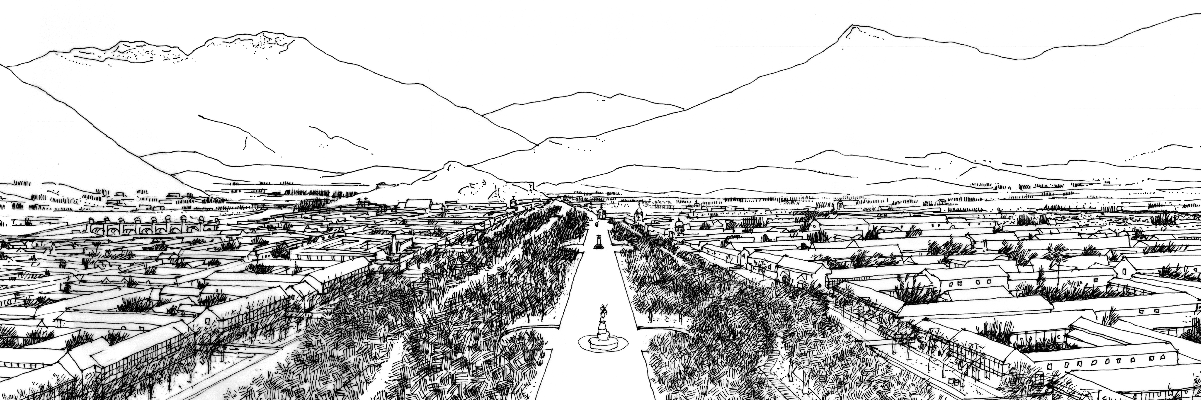 Alameda 1873. Dibujo del investigador Germán Hidalgo 