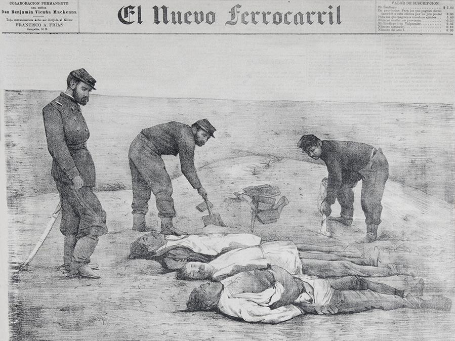 Sepultación de cadáveres de soldados bolivianos por artilleros chilenos
