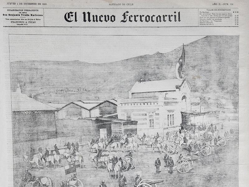 Artillería chilena preparándose para el embarque de Arica