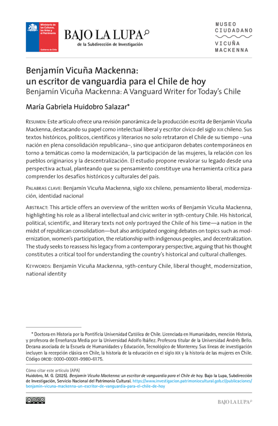 Benjamín Vicuña Mackenna: un escritor de vanguardia para el Chile de hoy