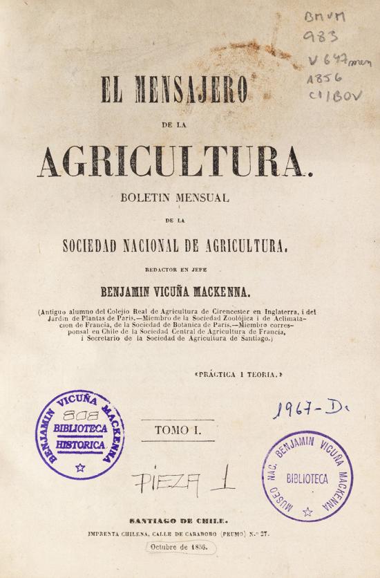 El Mensajero de la Agricultura. Boletín mensual de la Sociedad Nacional de Agricultura.