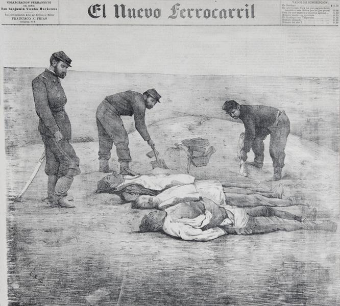 Sepultación de cadáveres de soldados bolivianos por artilleros chilenos