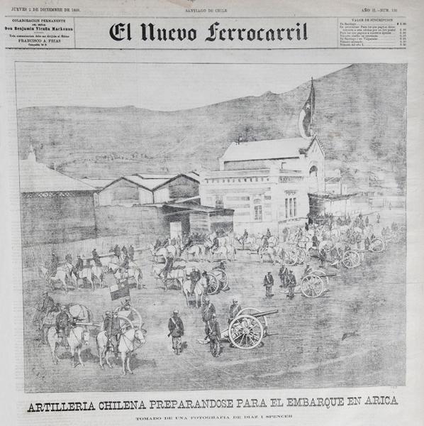 Artillería chilena preparándose para el embarque de Arica