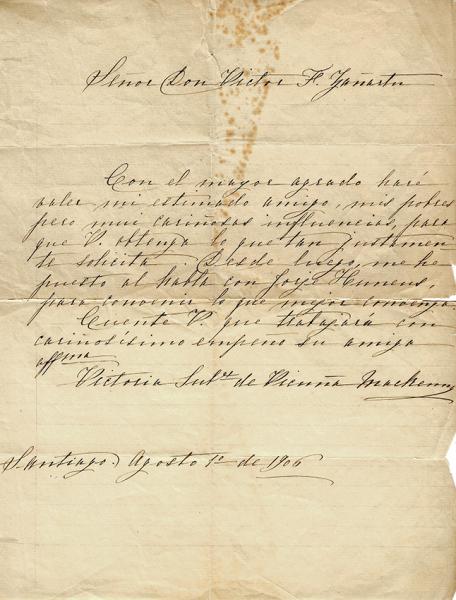 Carta de Victoria Subercaseaux a Víctor F. Zañartu Carta de Victoria Subercaseaux a Víctor F. Zañartu