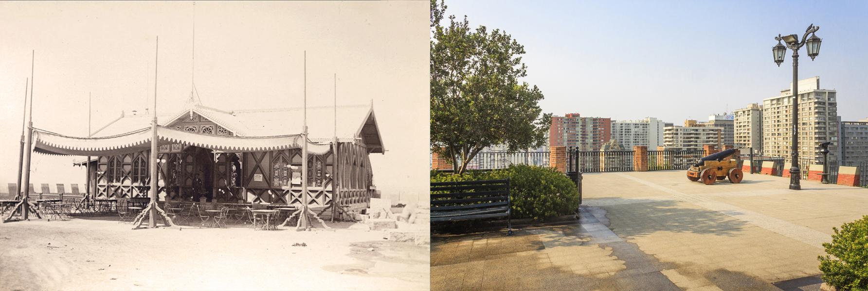 El restaurant en el siglo XIX y la actual terraza Caupolicán El restaurant en el siglo XIX y la actual terraza Caupolicán