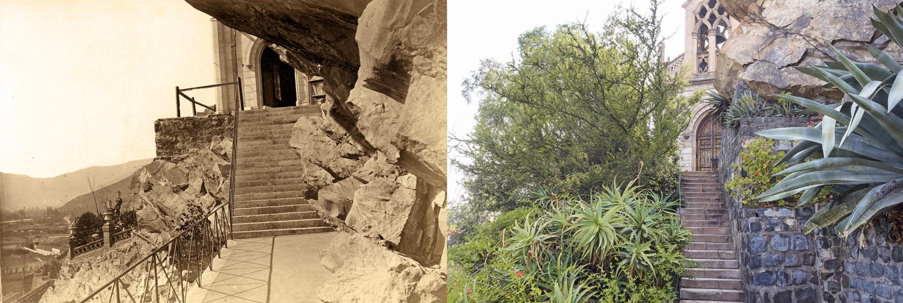 El pórtico de la ermita en dos momentos de su historia El pórtico de la ermita en dos momentos de su historia