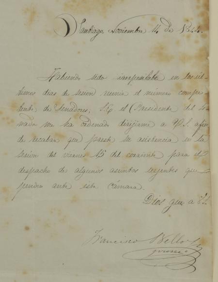 Nota de la secretaría del Senado a Ramón Subercaseaux Nota de la secretaría del Senado a Ramón Subercaseaux